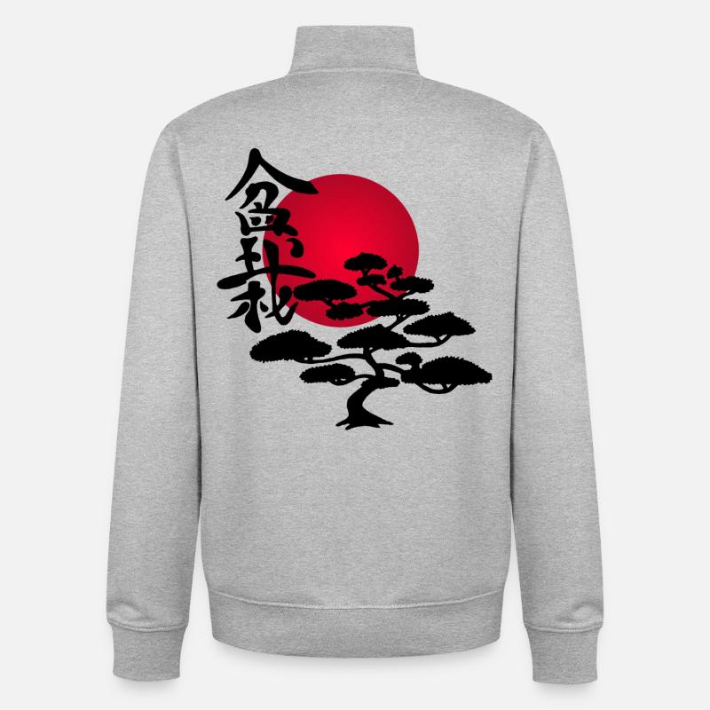 Schwarzer Baum und rote Sonne - Unisex Organic Zip Sweatshirt von Stanley/Stella - Grau meliert