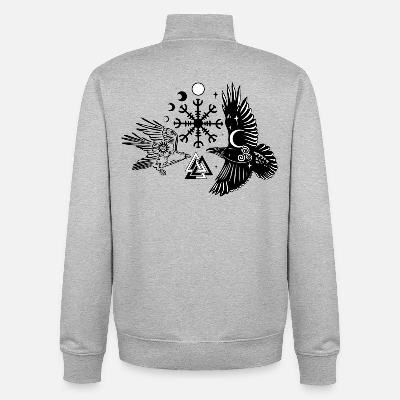 Hugin et Munin avec Vegvisir Valknut - Sweat zippé unisexe en coton bio Stanley/Stella - gris chiné