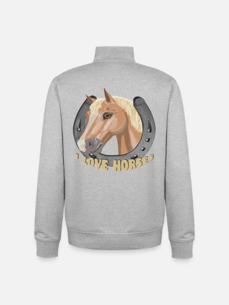 J’aime les chevaux cheval cheval - Sweat zippé unisexe en coton bio Stanley/Stella - gris chiné