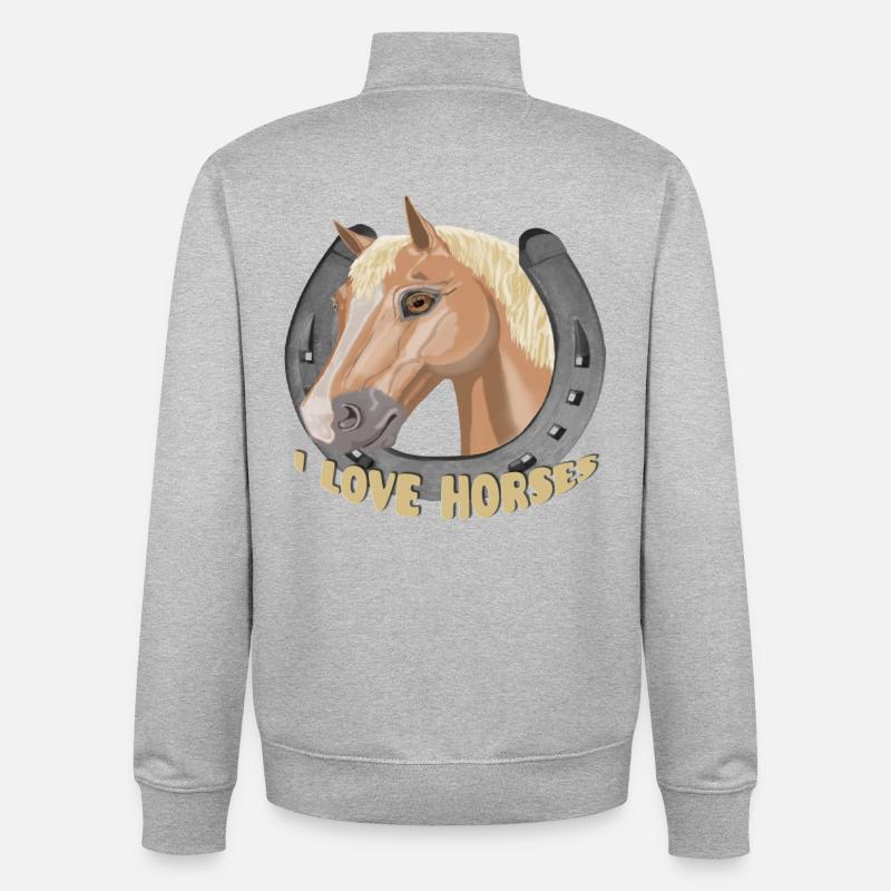 J’aime les chevaux cheval cheval - Sweat zippé unisexe en coton bio Stanley/Stella - gris chiné