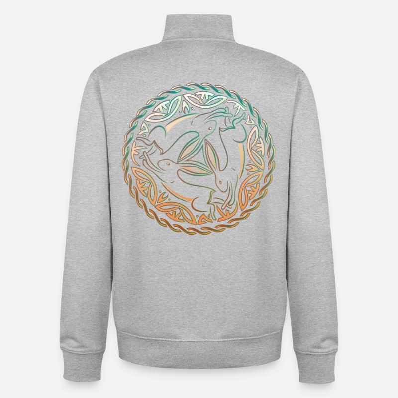 Three Rabbits Three Picture Easter - Unisex Organic Zip Sweatshirt by Stanley/Stella - heather grey