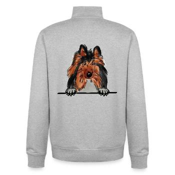 Rough Collie Hund für spähende Hundeliebhaber - Unisex Organic Zip Sweatshirt von Stanley/Stella - Grau meliert - Hinten - AI Model Male 185 light (185cm)