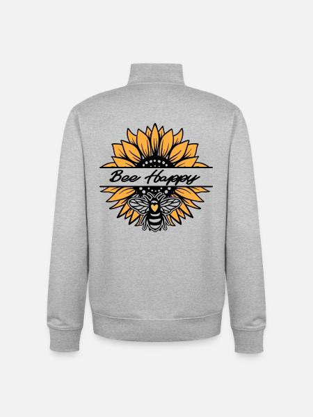 Sunflower - Bee happy - Sweat zippé unisexe en coton bio Stanley/Stella - gris chiné