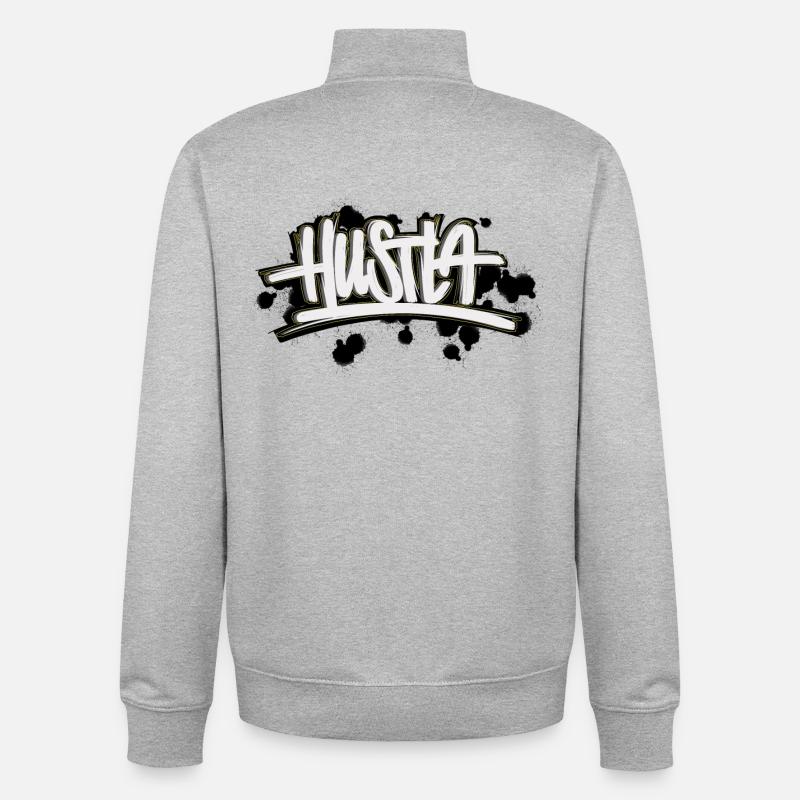 Lettrage de graffiti Hustla - Sweat zippé unisexe en coton bio Stanley/Stella - gris chiné