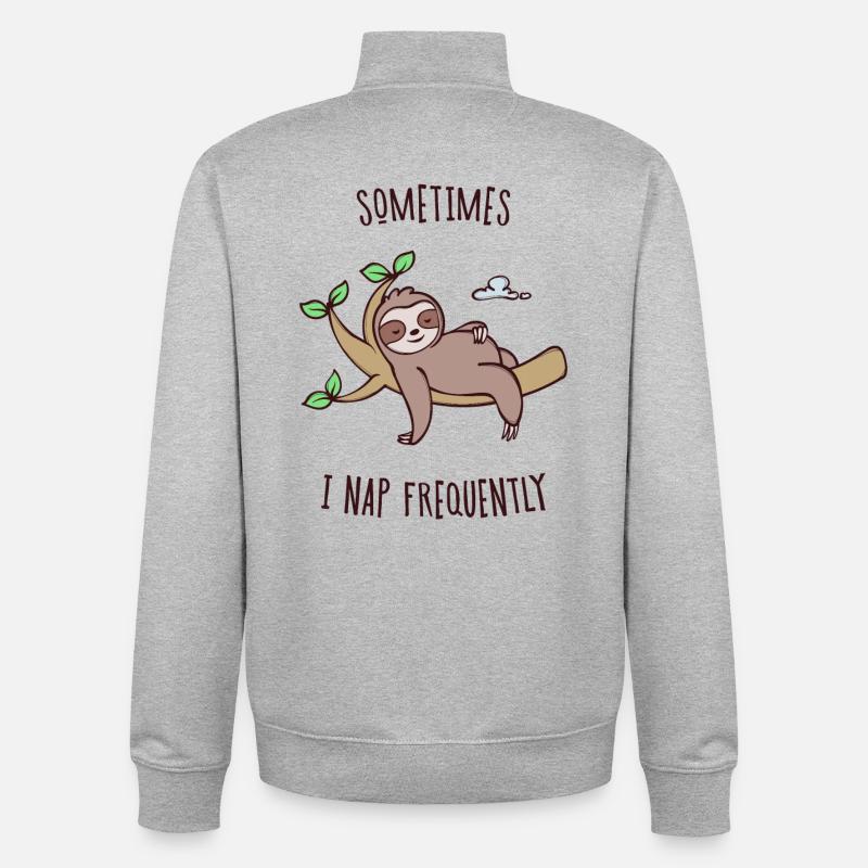 Sleeping Sloth Statement Tired Animal Jungle - Unisex Organic Zip Sweatshirt by Stanley/Stella - heather grey