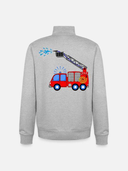Brandweerwagen met ladder en waterkinderen - Unisex sweater met rits van biologisch katoen Stanley/Stella - grijs gemêleerd