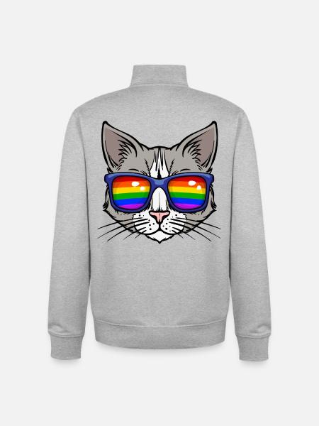 Cool Lgbt Cat Bisexual Sexuality Rainbow - Unisex Organic Zip Sweatshirt by Stanley/Stella - heather grey
