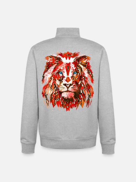 Red Lion's Head - Zodiac sign Leo - Unisex Organic Zip Sweatshirt by Stanley/Stella - heather grey