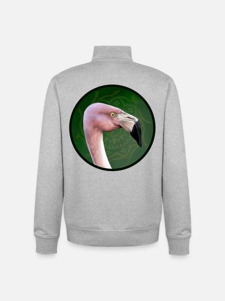 Pink flamingo in mandala green - Unisex Organic Zip Sweatshirt by Stanley/Stella - heather grey
