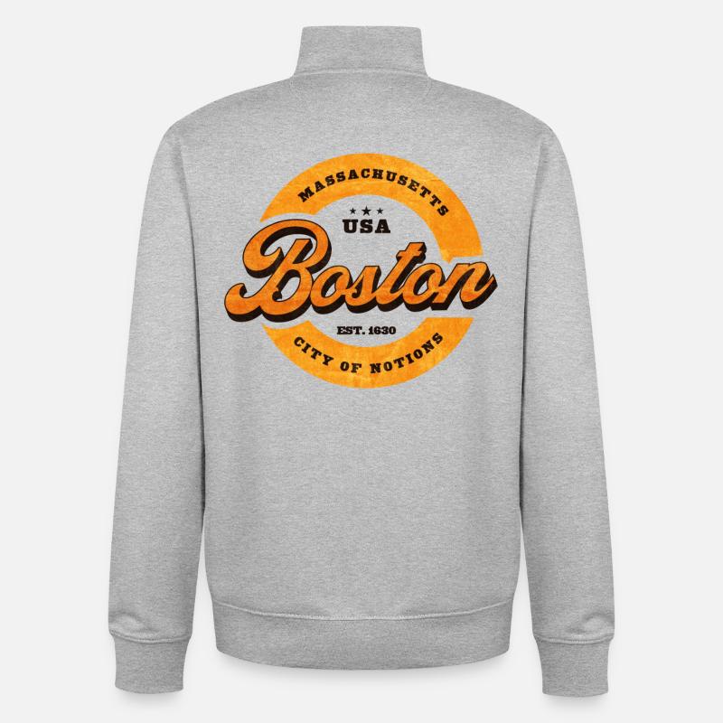 Impression du logo Boston Retro Circle - Sweat zippé unisexe en coton bio Stanley/Stella - gris chiné