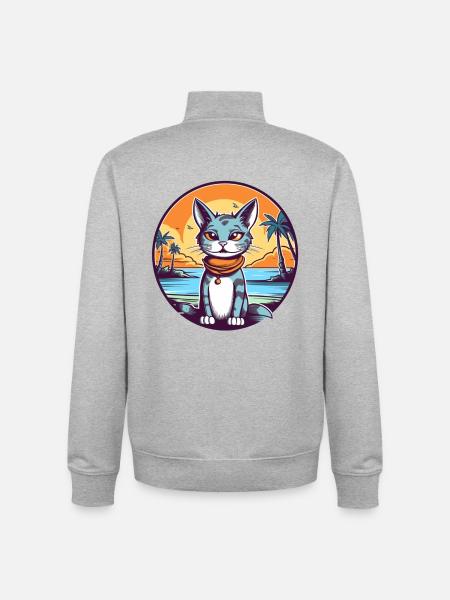 Karikaturkatze im Tropenparadies - Unisex Organic Zip Sweatshirt von Stanley/Stella - Grau meliert