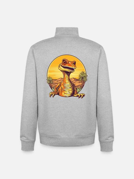 Retro Dinosaur Sunset Illustration - Unisex Organic Zip Sweatshirt von Stanley/Stella - Grau meliert