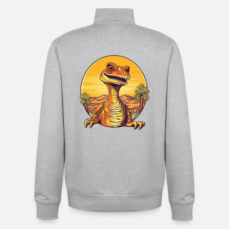Retro Dinosaur Sunset Illustration - Unisex Organic Zip Sweatshirt von Stanley/Stella - Grau meliert