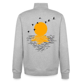 Wildgänse Kraniche Frühling - Unisex Organic Zip Sweatshirt von Stanley/Stella - Grau meliert - Hinten - AI Model Male 185 light (185cm)