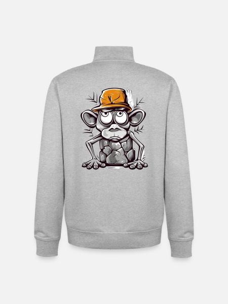 Humorous monkey with cap illustration - Unisex Organic Zip Sweatshirt by Stanley/Stella - heather grey