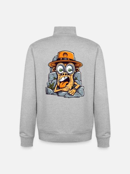 Expressive Street Art Monkey - Unisex Organic Zip Sweatshirt by Stanley/Stella - heather grey