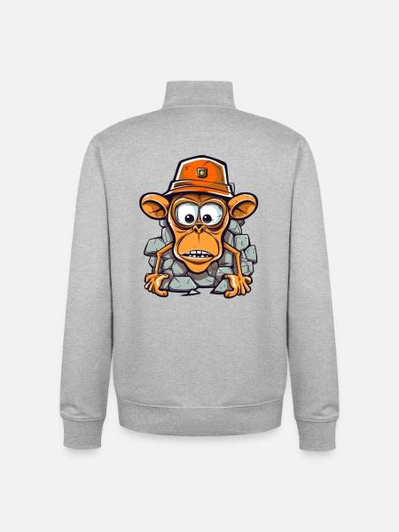 Entzückender Affe mit Bauhelm - Unisex Organic Zip Sweatshirt von Stanley/Stella - Grau meliert
