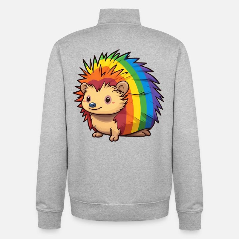 Conception de hérisson aux couleurs du drapeau arc-en-ciel | Orgueil - Sweat zippé unisexe en coton bio Stanley/Stella - gris chiné
