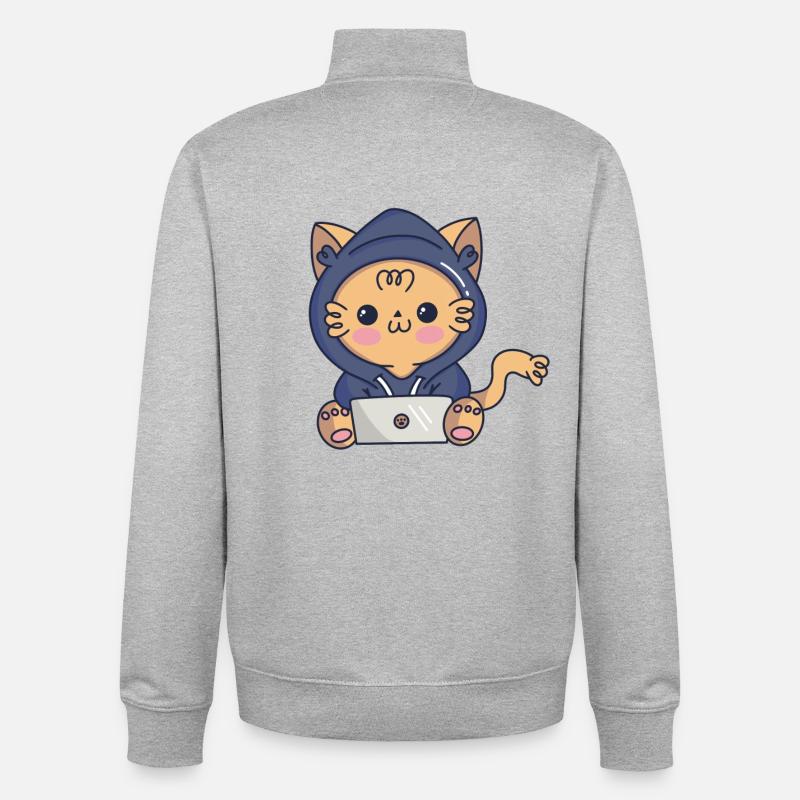 Cat-cker - Sweat zippé unisexe en coton bio Stanley/Stella - gris chiné