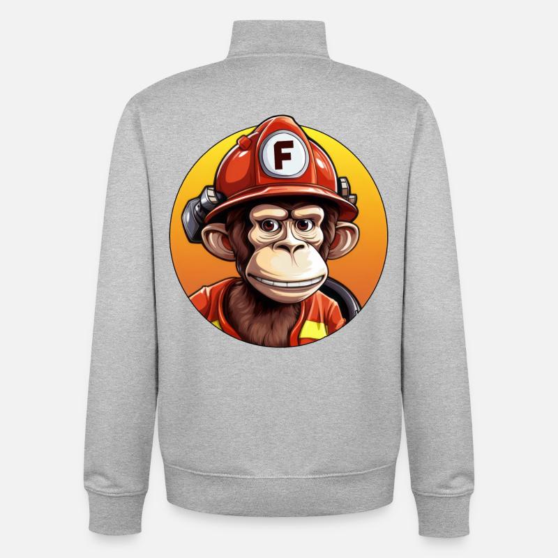 Firefighter / Monkey - Unisex Organic Zip Sweatshirt by Stanley/Stella - heather grey