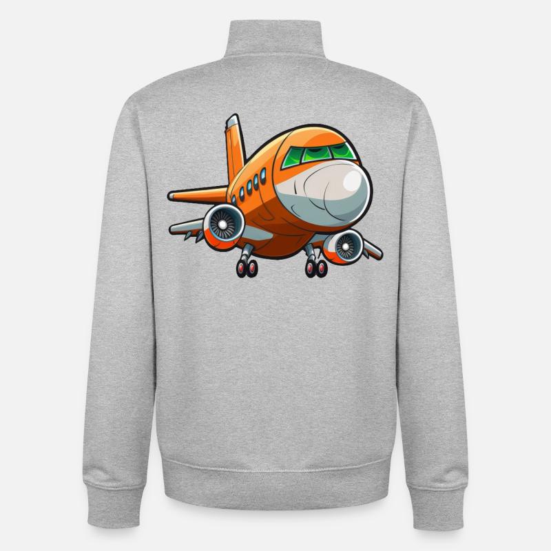 Comic Jet Plane - Sweat zippé unisexe en coton bio Stanley/Stella - gris chiné