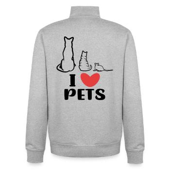 Ich Liebe Haustiere Katze Hund Maus Statement Herz - Unisex Organic Zip Sweatshirt von Stanley/Stella - Grau meliert - Hinten - AI Model Male 185 light (185cm)