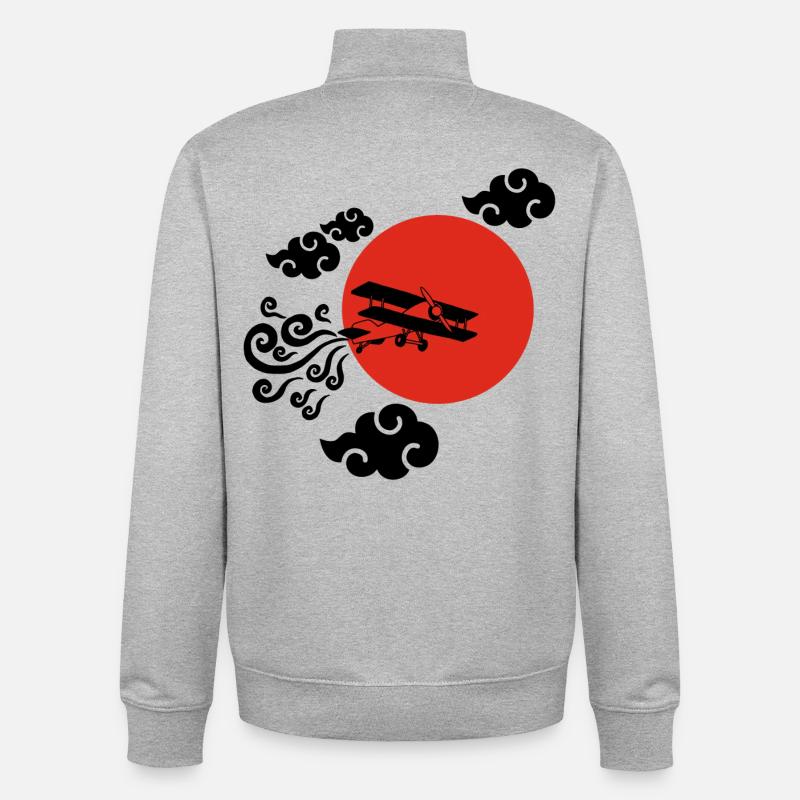 Avion noir et soleil rouge - Sweat zippé unisexe en coton bio Stanley/Stella - gris chiné