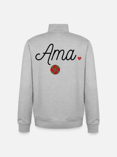 Ama et Lauburu. Maman en Basque - Sweat zippé unisexe en coton bio Stanley/Stella - gris chiné