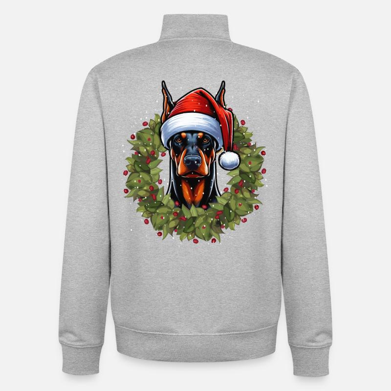 Conception de chapeau de Noël Doberman - Sweat zippé unisexe en coton bio Stanley/Stella - gris chiné