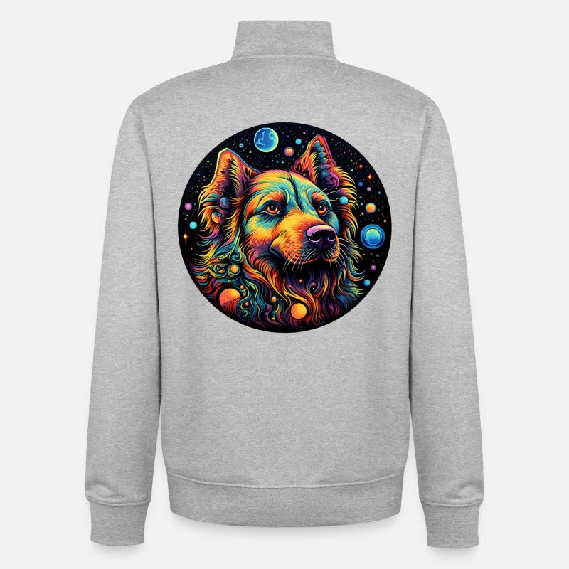 Bunter Space Hund mit Planeten - Unisex Organic Zip Sweatshirt von Stanley/Stella - Grau meliert