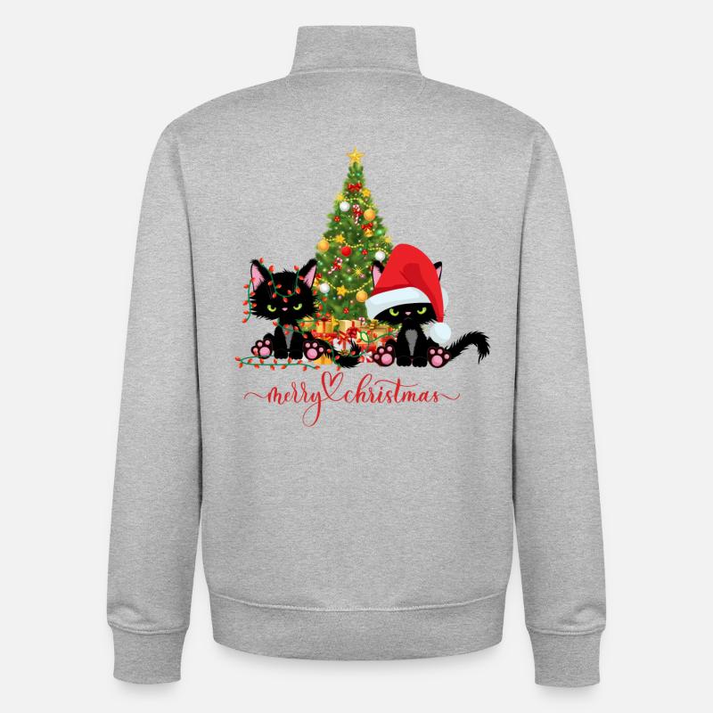 Chats de Noël - Sweat zippé unisexe en coton bio Stanley/Stella - gris chiné