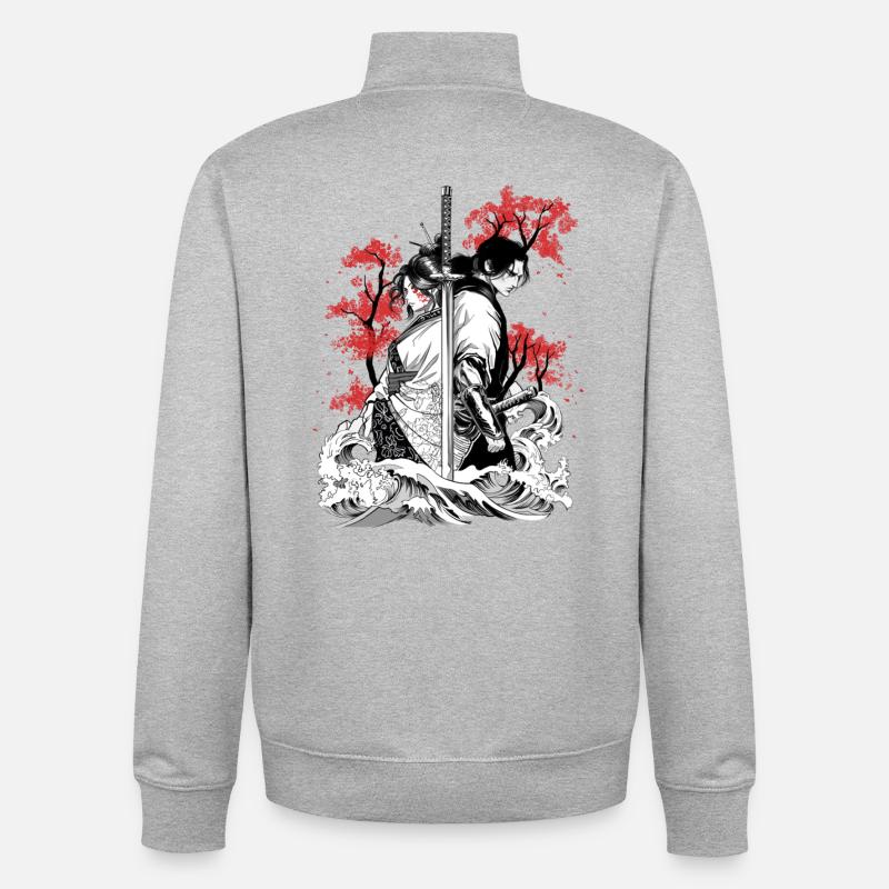 Intertwined samurai souls - Unisex Organic Zip Sweatshirt by Stanley/Stella - heather grey