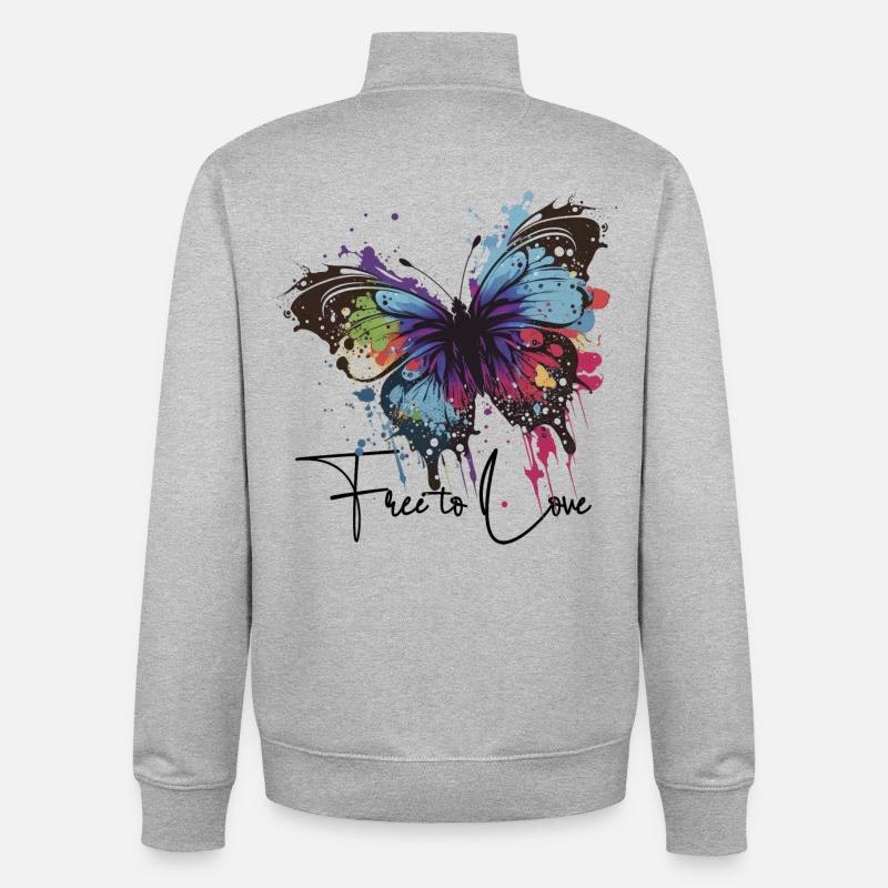 Rainbow Butterfly Splash libre d’aimer - Sweat zippé unisexe en coton bio Stanley/Stella - gris chiné