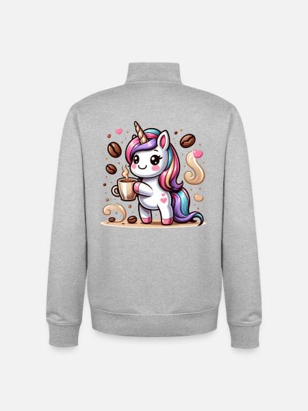 Einhorn-Café-Süchtiger: Magische Kaffeepause - Unisex Organic Zip Sweatshirt von Stanley/Stella - Grau meliert