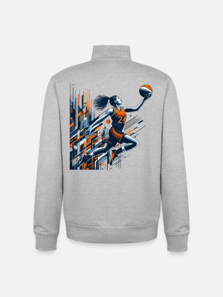 Kvinde Basketball Dunking Design - Stanley/Stella unisex sweatshirt med lynlås i økologisk - grå meleret