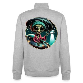 Außerirdischer Detektiv im UFO-Licht - Unisex Organic Zip Sweatshirt von Stanley/Stella - Grau meliert - Hinten - AI Model Male 185 light (185cm)
