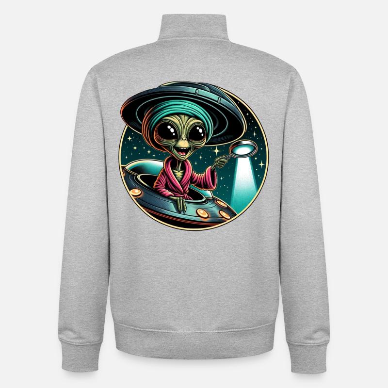 Außerirdischer Detektiv im UFO-Licht - Unisex Organic Zip Sweatshirt von Stanley/Stella - Grau meliert