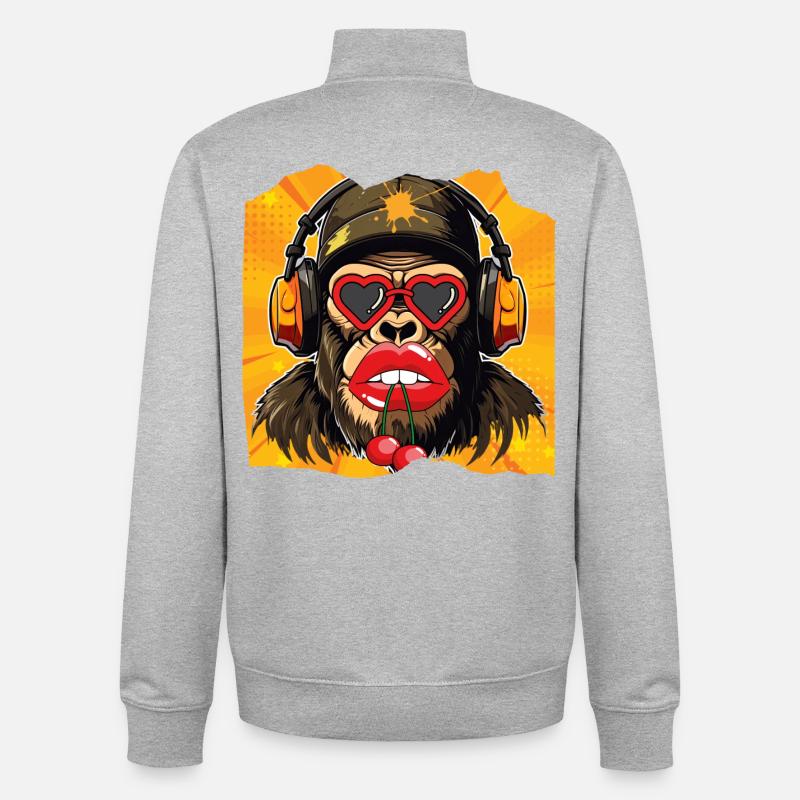 Monkey & Cherry - Unisex Organic Zip Sweatshirt by Stanley/Stella - heather grey