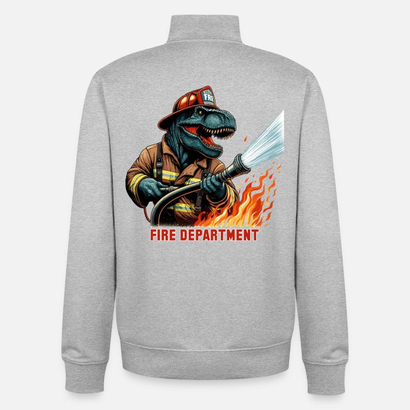 Pompier T-Rex cadeau - Sweat zippé unisexe en coton bio Stanley/Stella - gris chiné