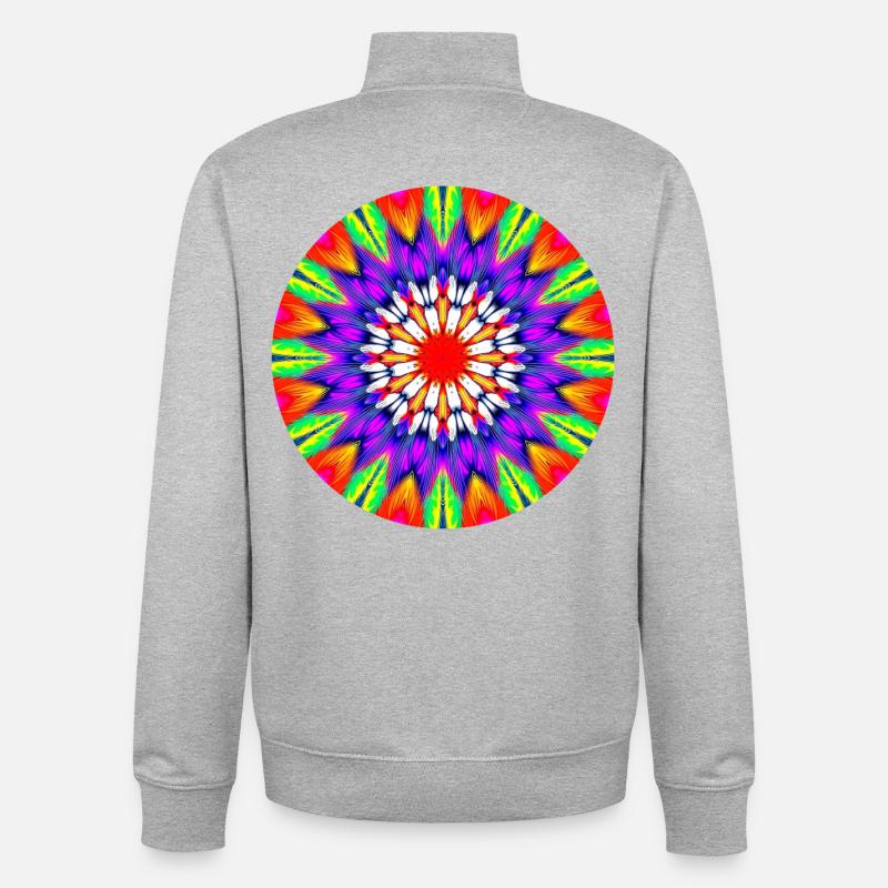 Kaléidoscope Mandala Couleur Rush - Sweat zippé unisexe en coton bio Stanley/Stella - gris chiné