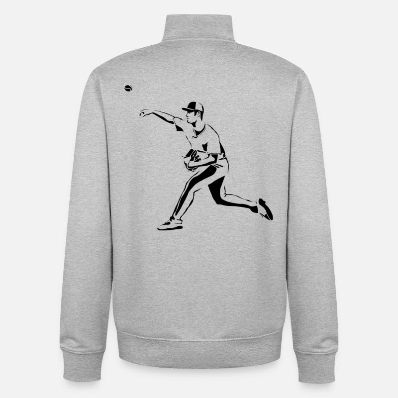 Pitcher baseball - Sweat zippé unisexe en coton bio Stanley/Stella - gris chiné