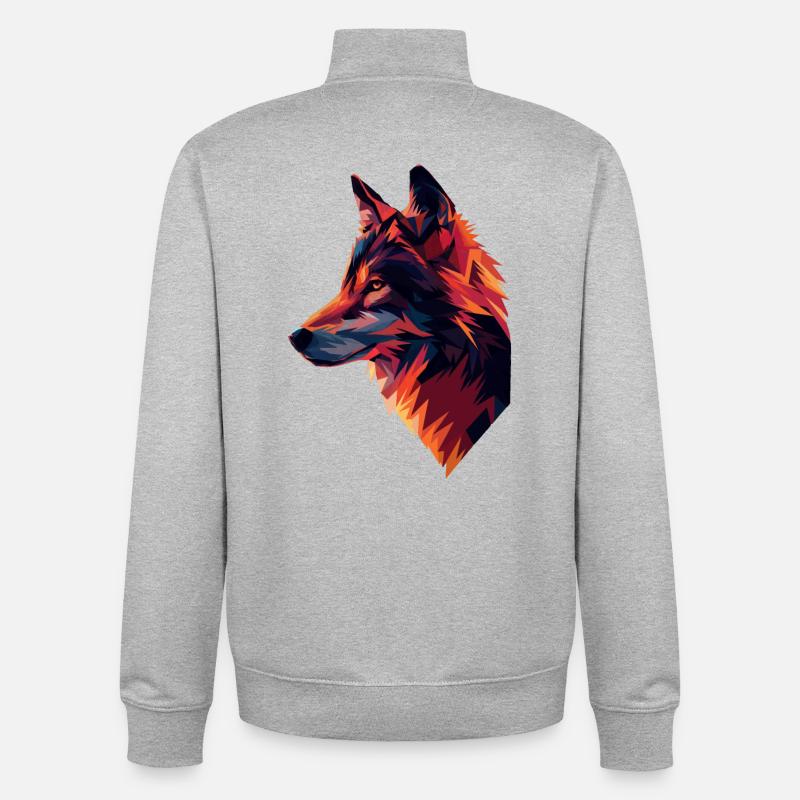 Bunte Wolfsillustration - Unisex Organic Zip Sweatshirt von Stanley/Stella - Grau meliert