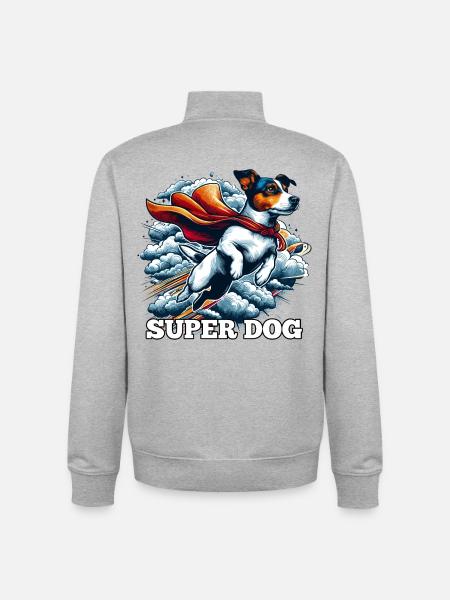 Super Dog Jack Russell Terrier Gift - Unisex Organic Zip Sweatshirt by Stanley/Stella - heather grey