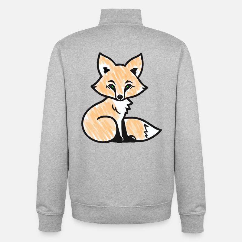 Red Fox (Black) - Unisex Organic Zip Sweatshirt by Stanley/Stella - heather grey