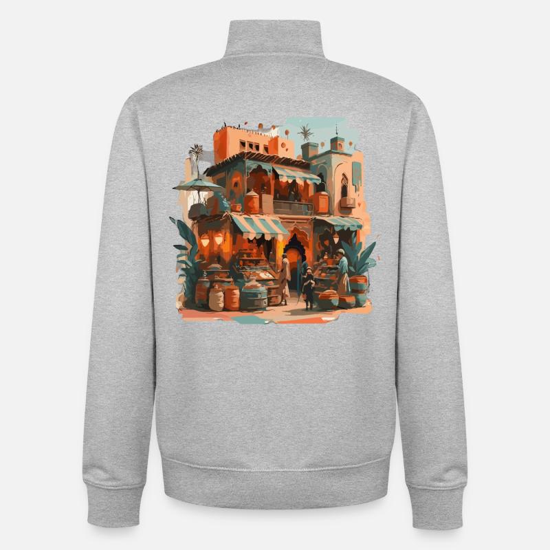Atmosphère : marché marocain - Sweat zippé unisexe en coton bio Stanley/Stella - gris chiné
