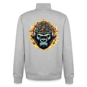 Gorilla Cybersound with Techno Head - Unisex Organic Zip Sweatshirt by Stanley/Stella - heather grey - Back - AI Model Male 185 light (185cm)