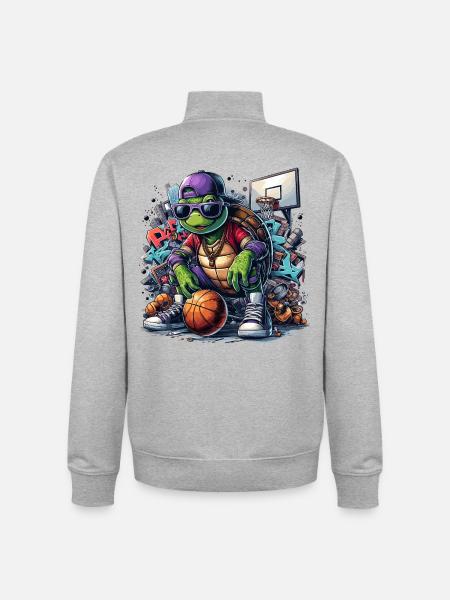 Basketball Turtle Sunglasses Graffiti - Unisex Organic Zip Sweatshirt by Stanley/Stella - heather grey