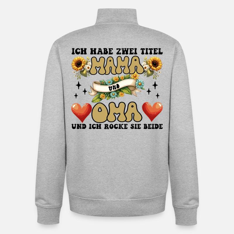 Mama und Oma Blumenherz - Unisex Organic Zip Sweatshirt von Stanley/Stella - Grau meliert