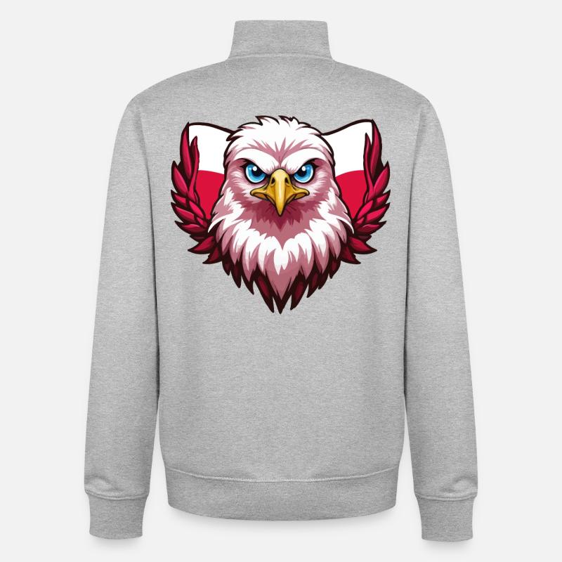 Aigle Polska Pologne Drapeau polonais - Sweat zippé unisexe en coton bio Stanley/Stella - gris chiné