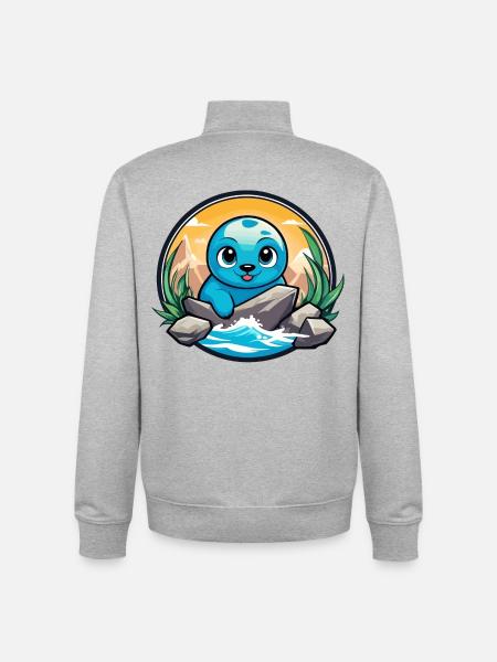 Little seal on rocks - Unisex Organic Zip Sweatshirt by Stanley/Stella - heather grey